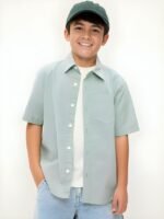 Boys' Short Sleeve Oxford Cotton Button-Up Shirt with Chest Pocket