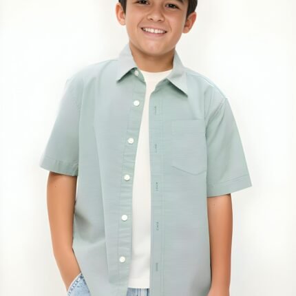 Boys' Short Sleeve Oxford Cotton Button-Up Shirt with Chest Pocket