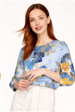 Women's Floral Print Long Sleeve Blouse with Round Neck – Relaxed Fit  (Blue / White / Black) - Image 3