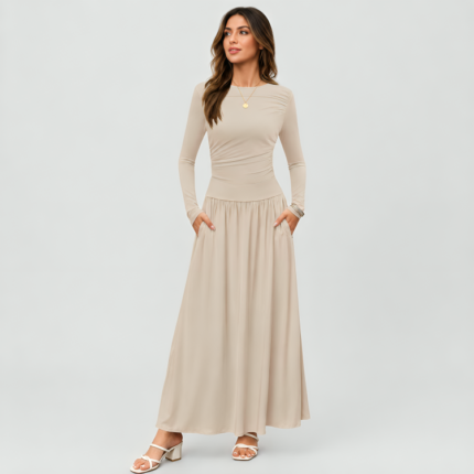 Women's Long Sleeve Maxi Dress with Pockets