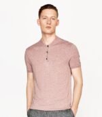 Men's Short Sleeve Henley T-Shirt with Button Placket – Slim Fit Casual Top (Pink & Olive Green)