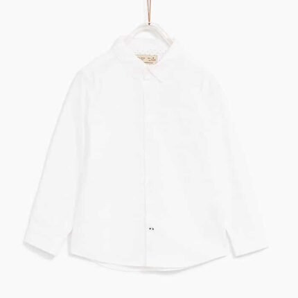 Boys' Long Sleeve Classic Collar Cotton Shirt – Smart Casual Kids Shirt (White & Red)